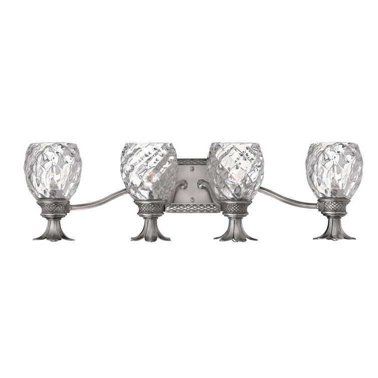 Polished Antique Nickel 4-Light Outdoor Vanity with Clear Optic Glass