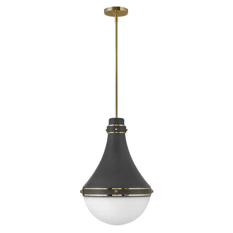 Oliver Transitional 1-Light 21.25" Dark Matte Grey Pendant with Bright Brass Accents and Etched Opal Glass