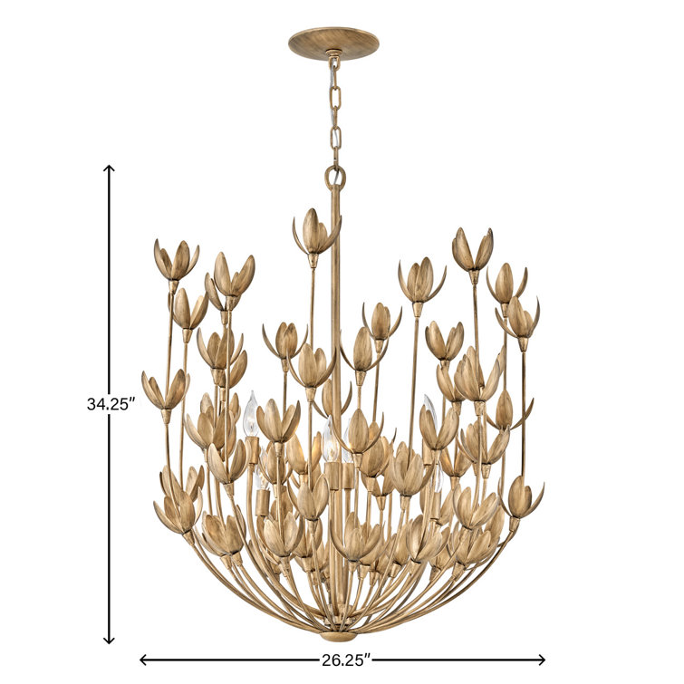 Burnished Gold 6-Light Floral Steel Chandelier