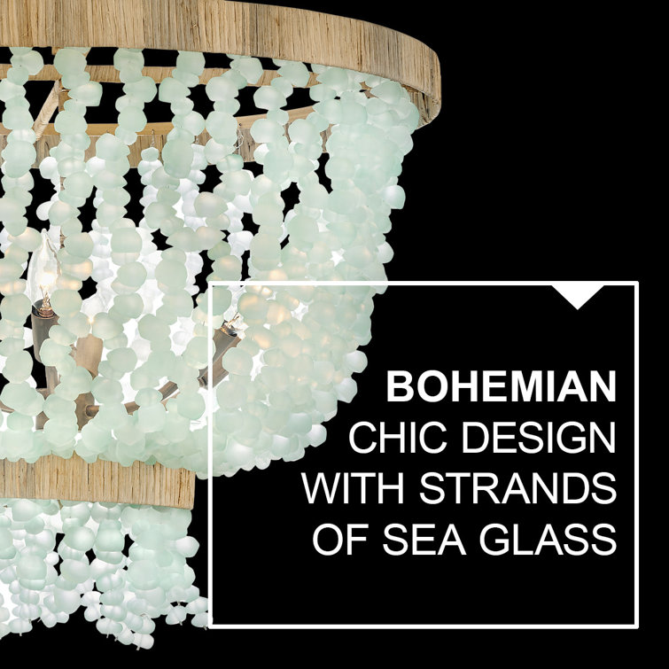 Burnished Gold and Blue Sea Glass 6-Light LED Chandelier
