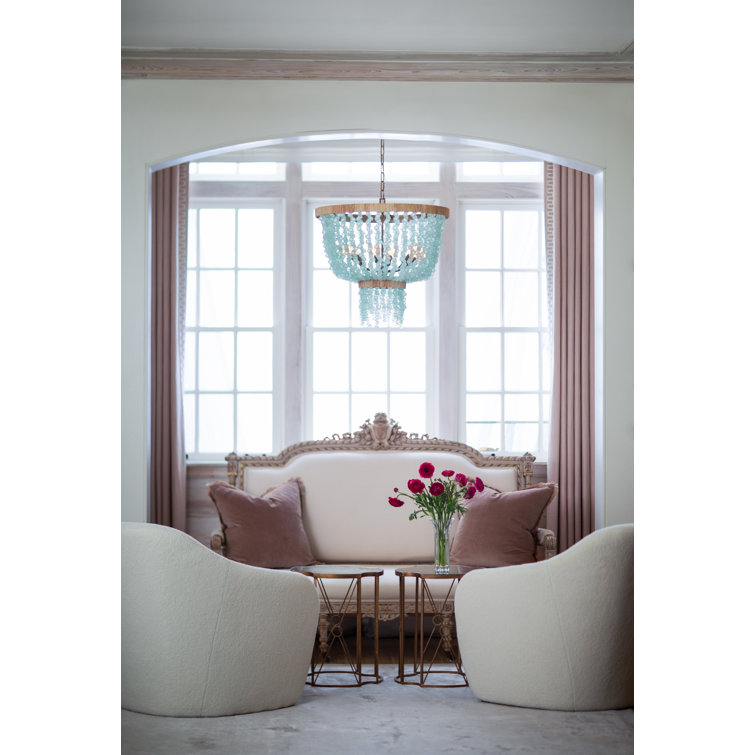 Burnished Gold and Blue Sea Glass 6-Light LED Chandelier