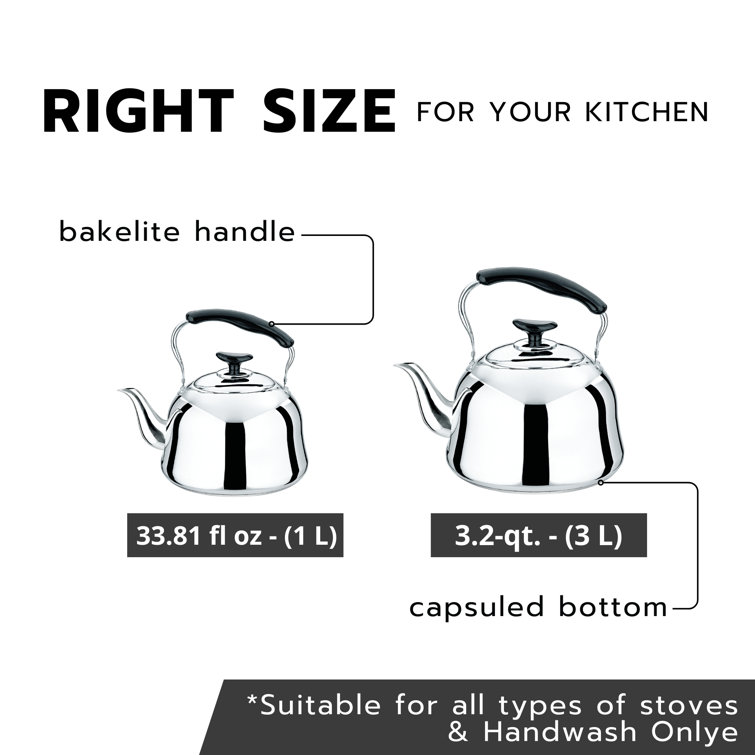 3.2-Quart Stainless Steel Whistling Tea Kettle with Black Handle