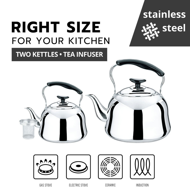 3.2-Quart Stainless Steel Whistling Tea Kettle with Black Handle