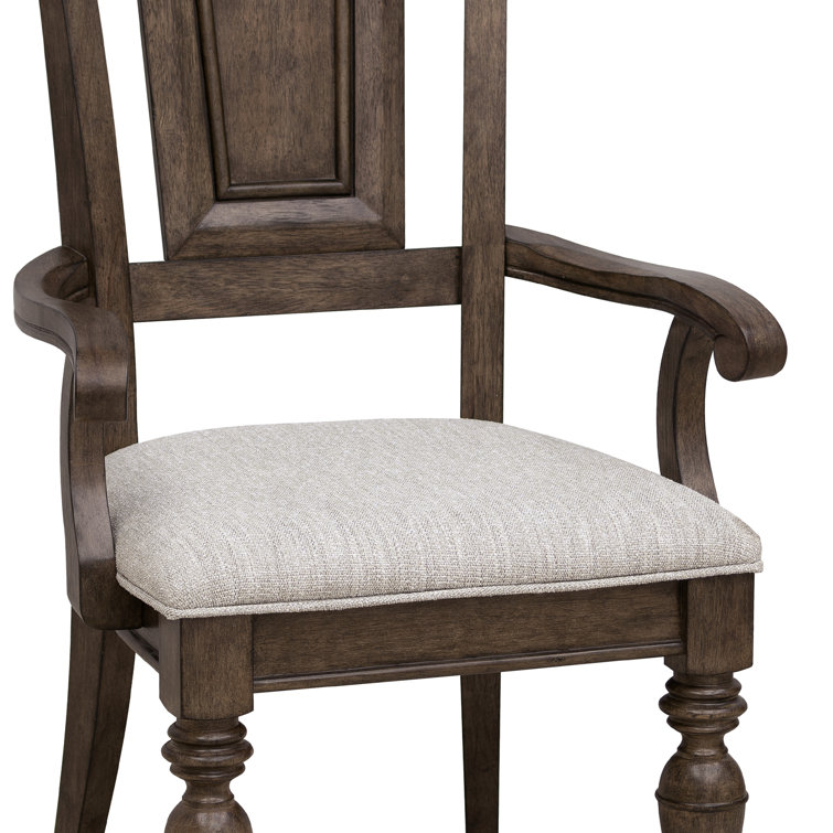 Woodbury Brown Wooden Arm Chair with Upholstered Seat