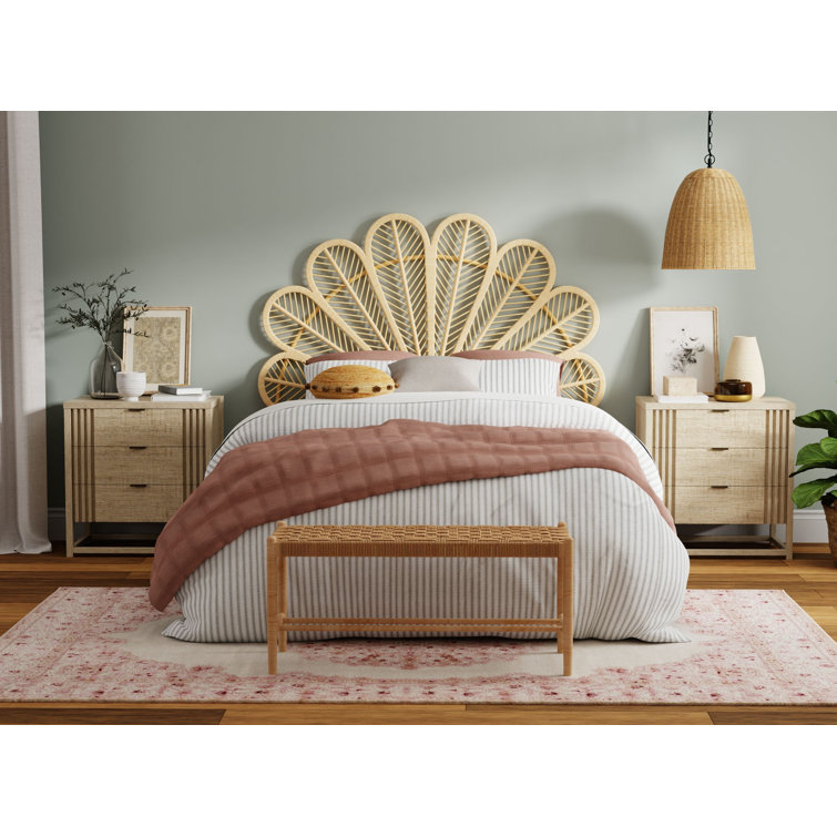 Natural Full Size Wicker Rattan Tropical Headboard