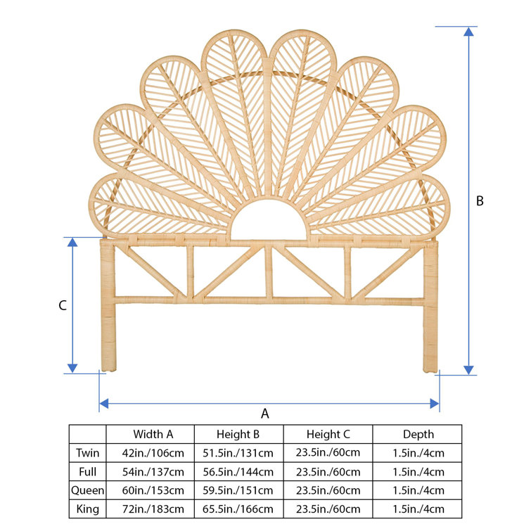 Natural Full Size Wicker Rattan Tropical Headboard