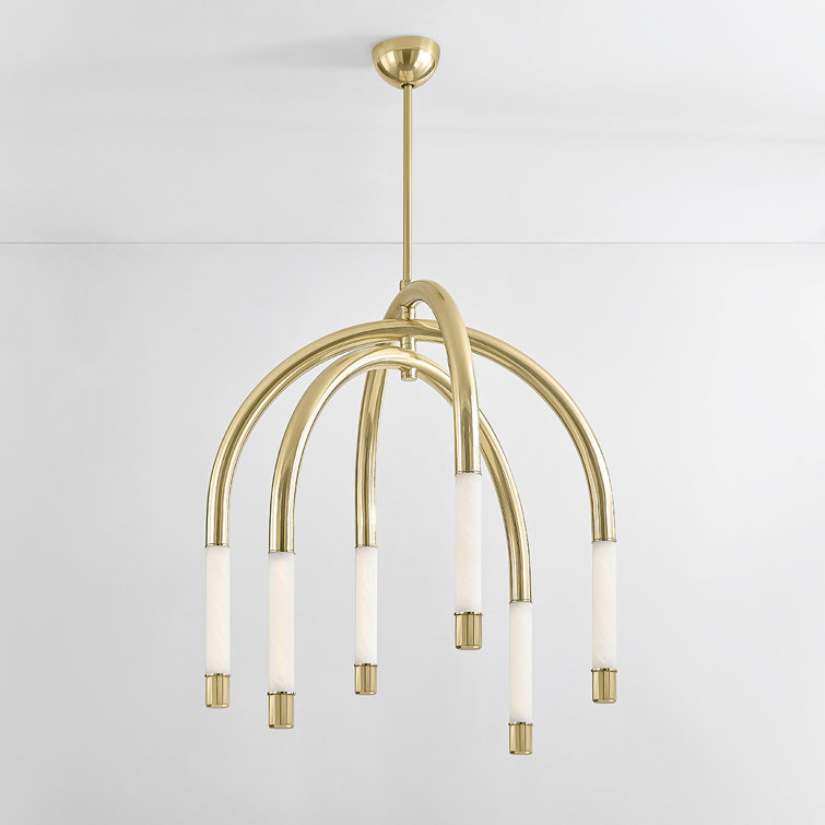 Vintage Polished Brass 6-Light LED Teardrop Chandelier