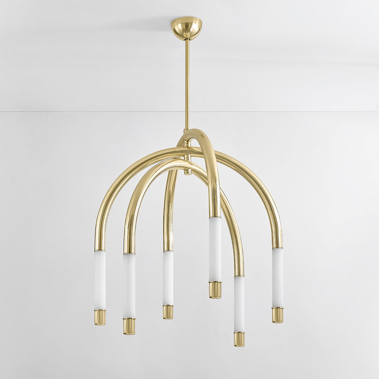 Vintage Polished Brass 6-Light LED Teardrop Chandelier