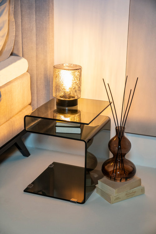 Brown Glass Rectangular Modern End Table