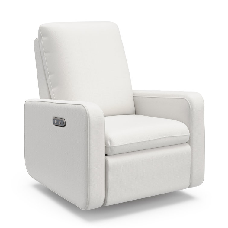 Ivory Basketweave Fully Upholstered Power Recliner Swivel Glider