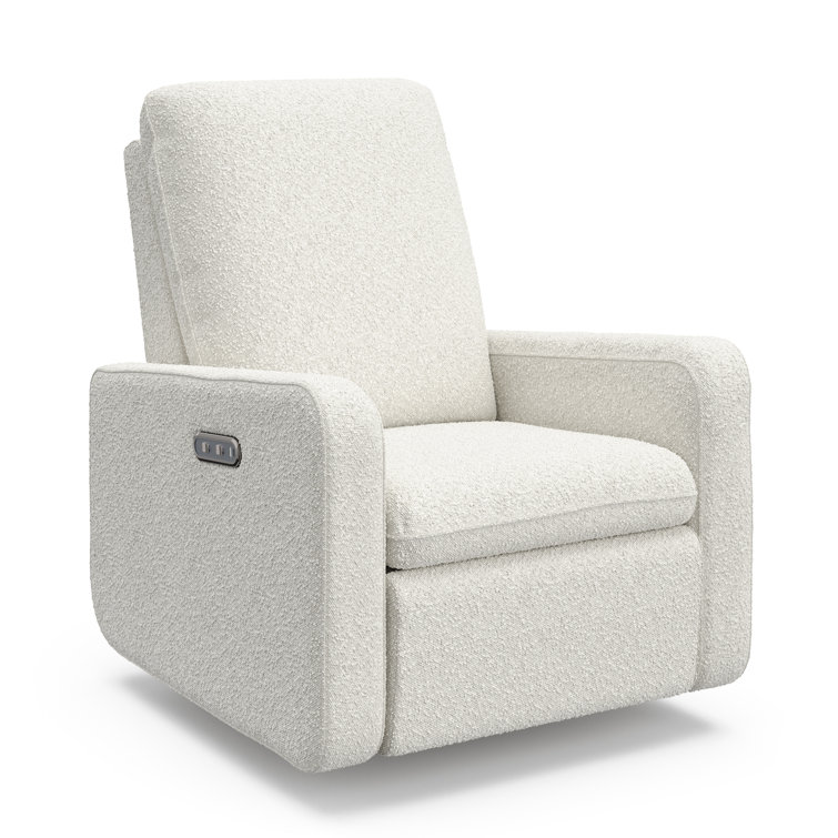 Ivory Boucle Swivel Recliner Accent Chair with Metal Base