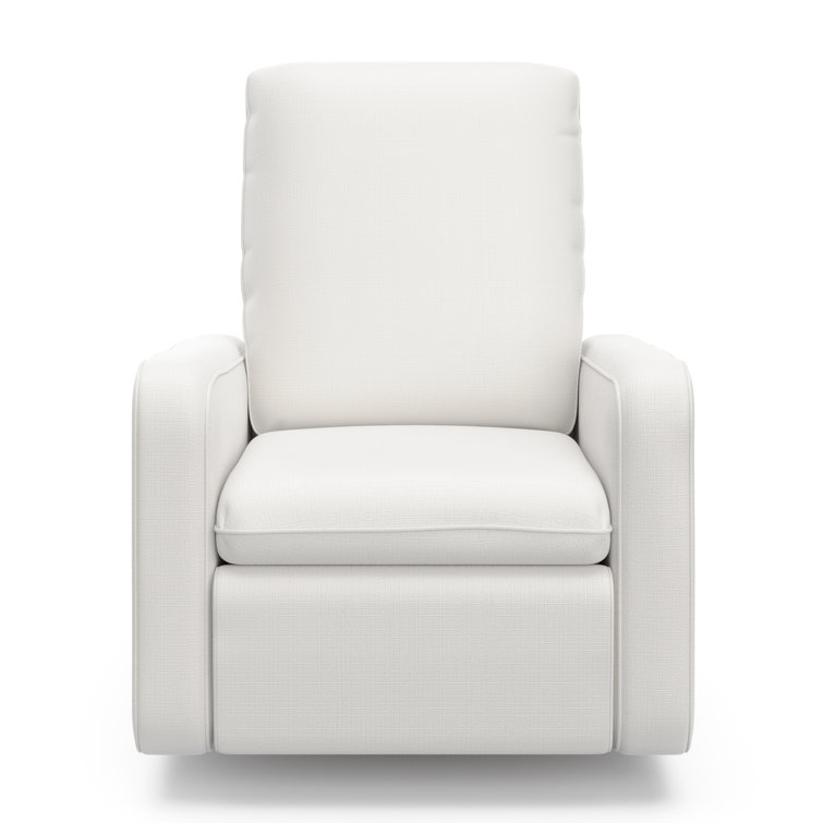 Ivory Basketweave Fully Upholstered Power Recliner Swivel Glider