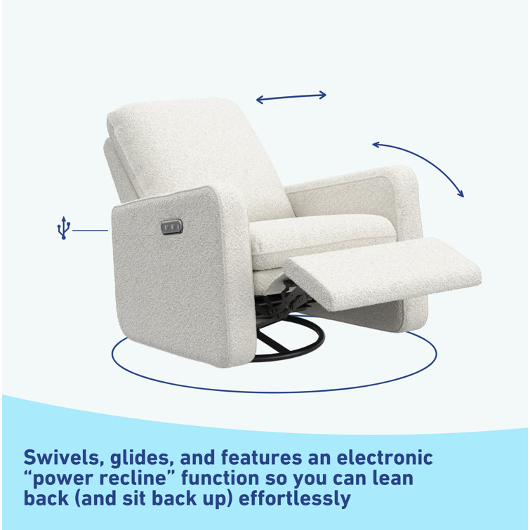 Ivory Boucle Swivel Recliner Accent Chair with Metal Base