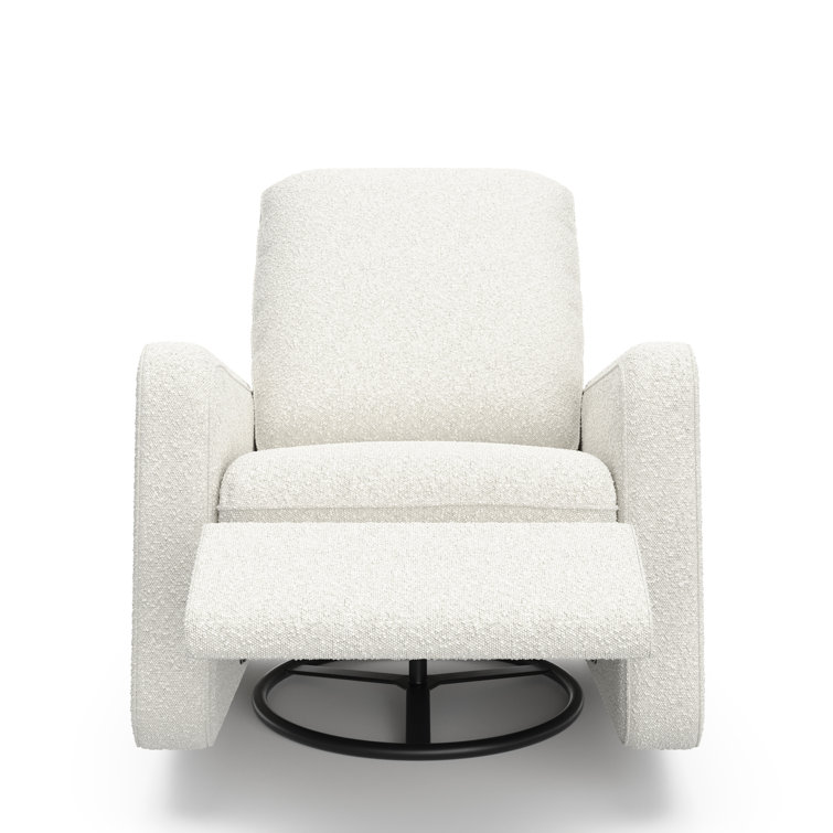 Ivory Boucle Swivel Recliner Accent Chair with Metal Base