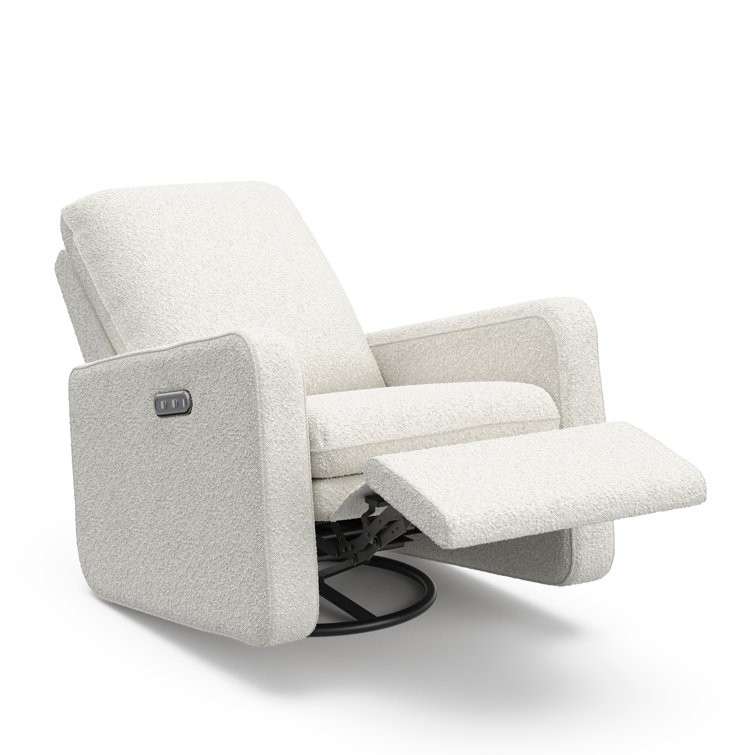 Ivory Boucle Swivel Recliner Accent Chair with Metal Base