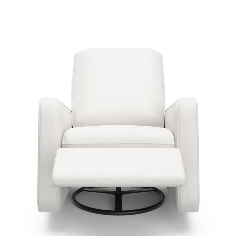 Ivory Basketweave Fully Upholstered Power Recliner Swivel Glider