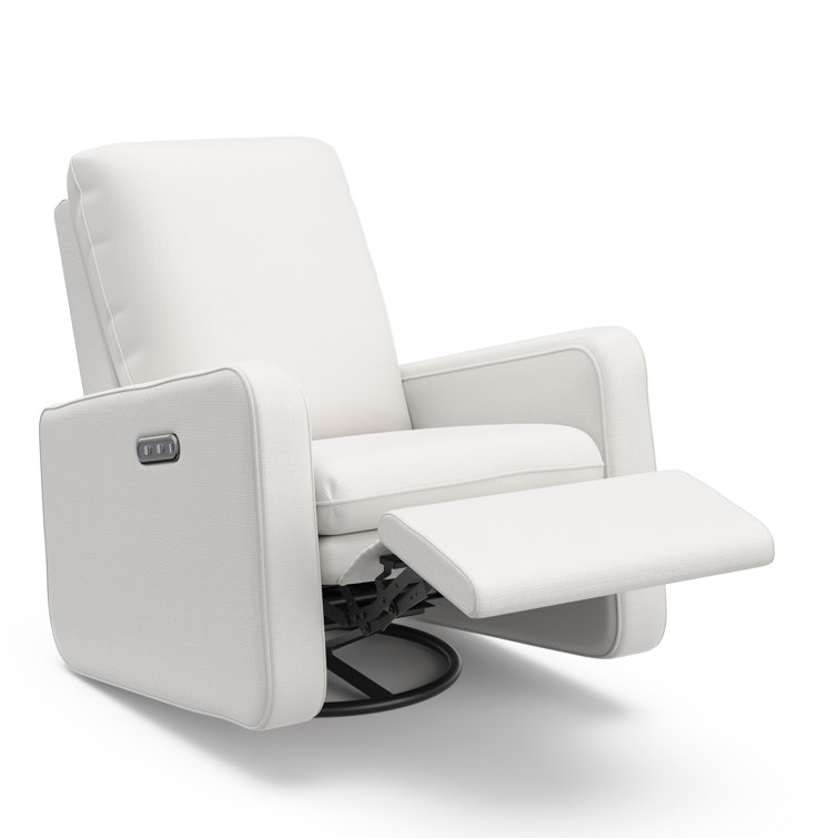 Ivory Basketweave Fully Upholstered Power Recliner Swivel Glider