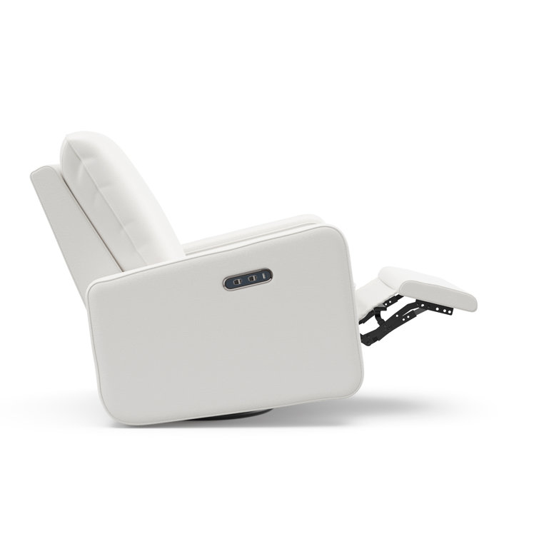 Ivory Basketweave Fully Upholstered Power Recliner Swivel Glider
