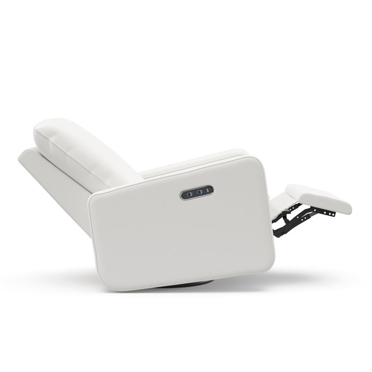 Ivory Basketweave Fully Upholstered Power Recliner Swivel Glider