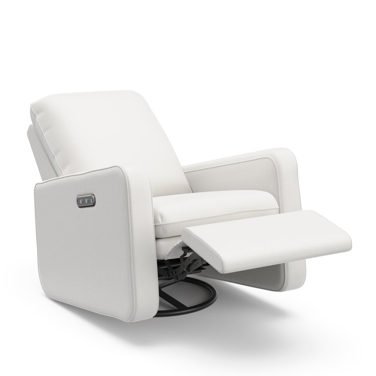 Ivory Basketweave Fully Upholstered Power Recliner Swivel Glider