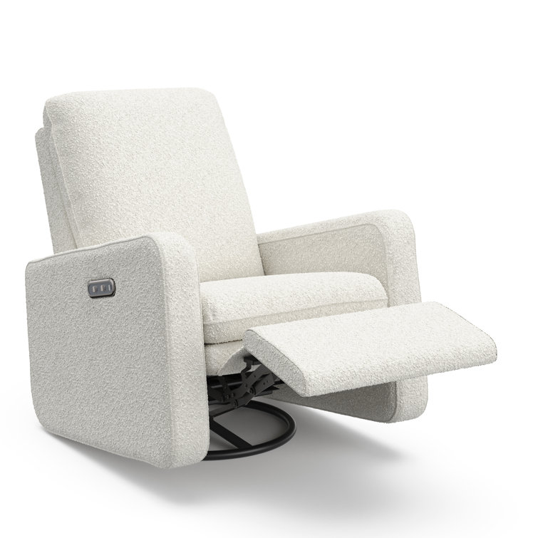 Ivory Boucle Swivel Recliner Accent Chair with Metal Base