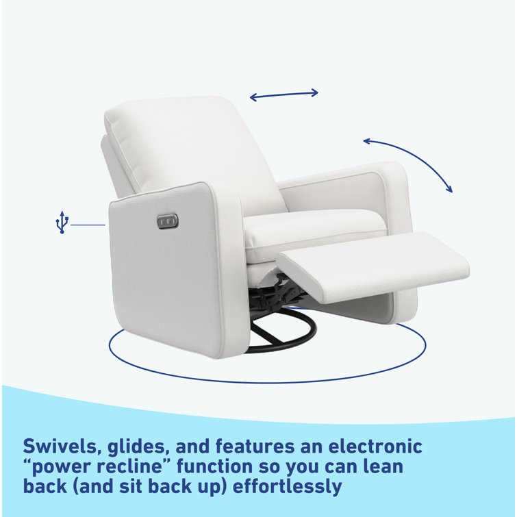 Ivory Basketweave Fully Upholstered Power Recliner Swivel Glider