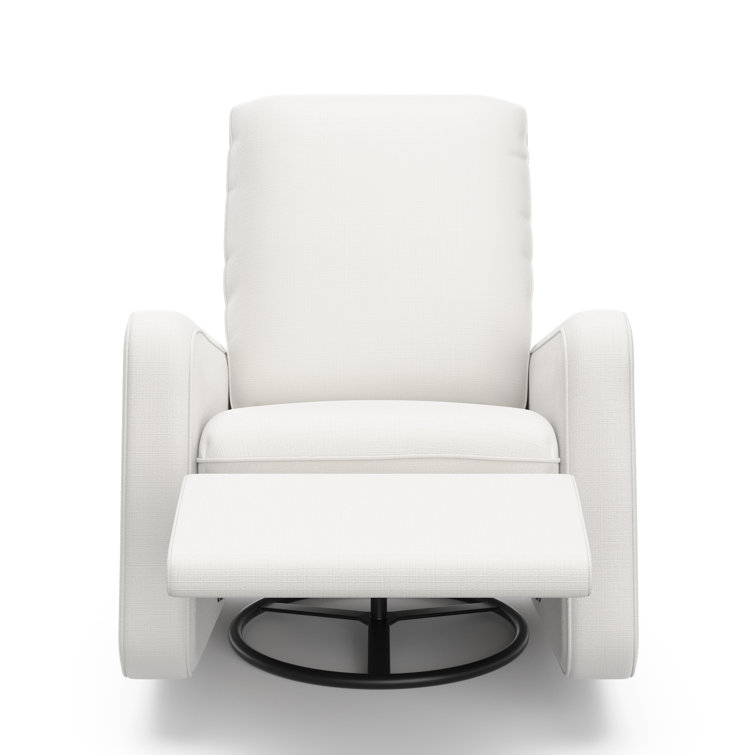 Ivory Basketweave Fully Upholstered Power Recliner Swivel Glider