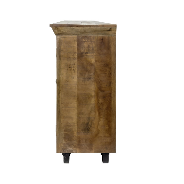 Rustic Charm 72'' Solid Mango Wood Sideboard with Cast Iron Wheels
