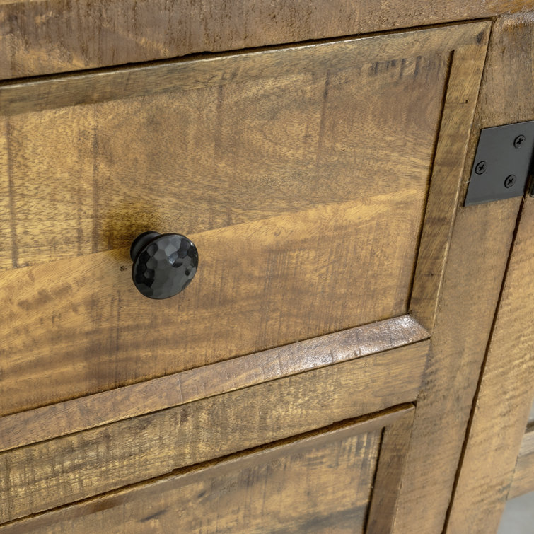 Rustic Charm 72'' Solid Mango Wood Sideboard with Cast Iron Wheels