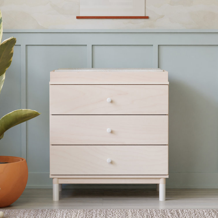 Washed Natural and White 3-Drawer Changing Table Dresser