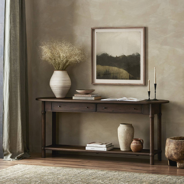 Antique Belgium Bleach Wood and Metal Console Table with Storage
