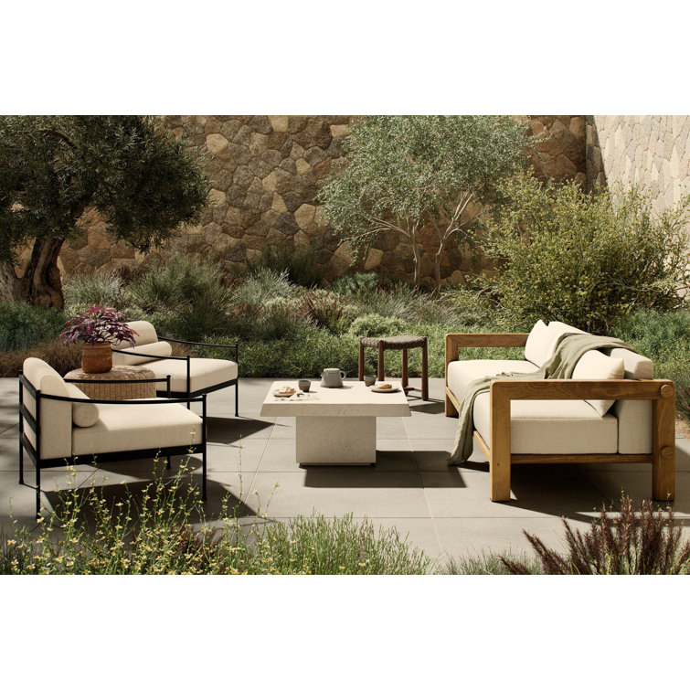 Ivory Wood Frame 94" Indoor/Outdoor Sofa