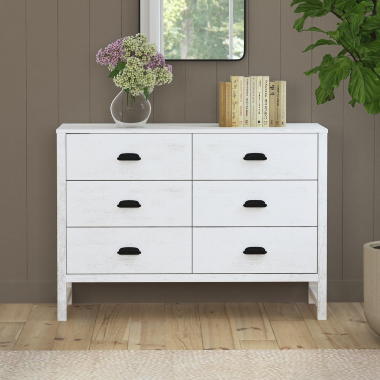 Cottage White Farmhouse Double Dresser with 6 Drawers