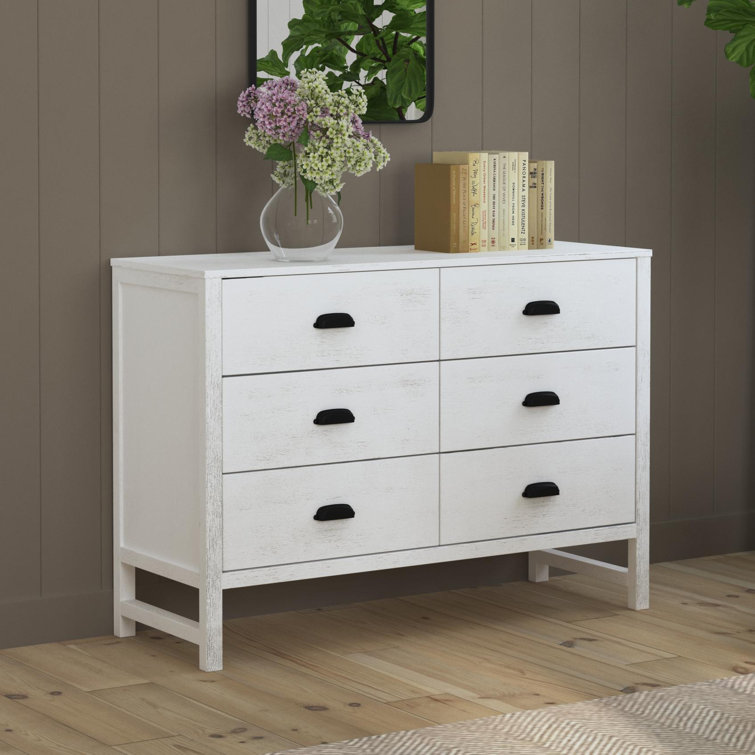 Cottage White Farmhouse Double Dresser with 6 Drawers