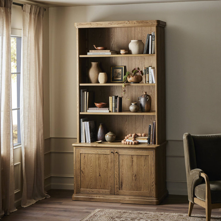 Tall Worn Oak Wood Bookcase with Doors