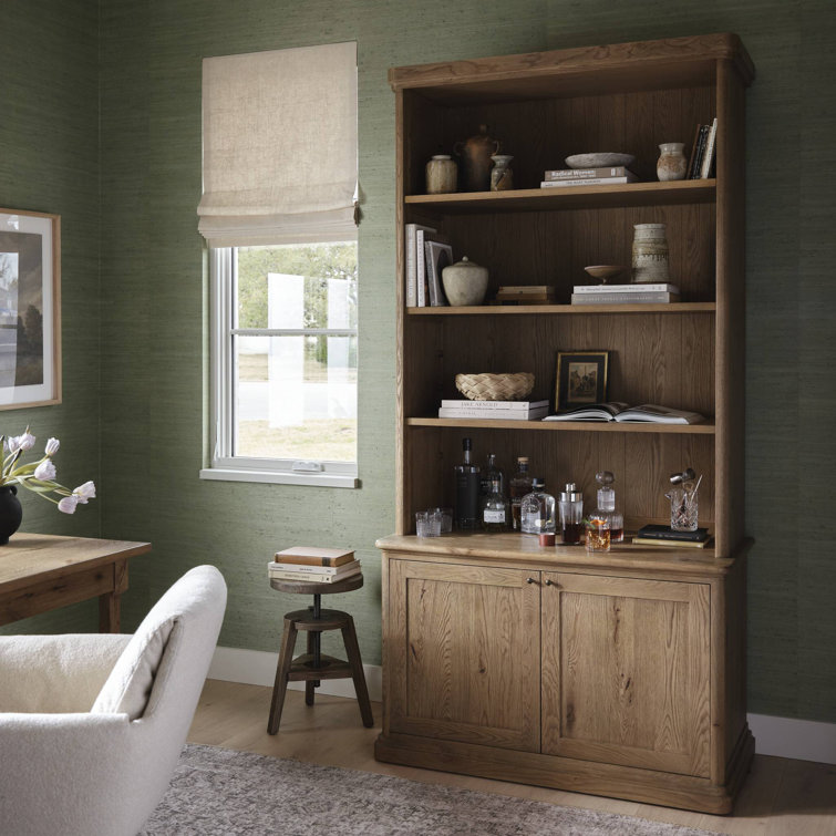 Tall Worn Oak Wood Bookcase with Doors