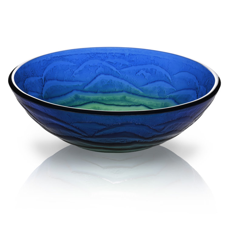 Gradient Blue-Green Tempered Glass Round Vessel Sink