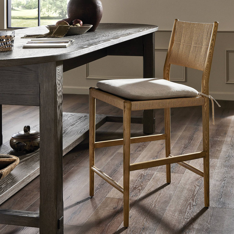 Dune Brown Wood Counter Stool with Gray Cushion
