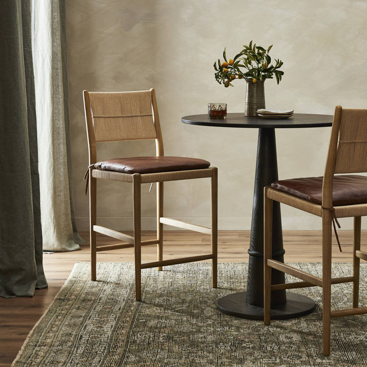 Mahogany Leather and Wood Bar Stool with Natural Frame