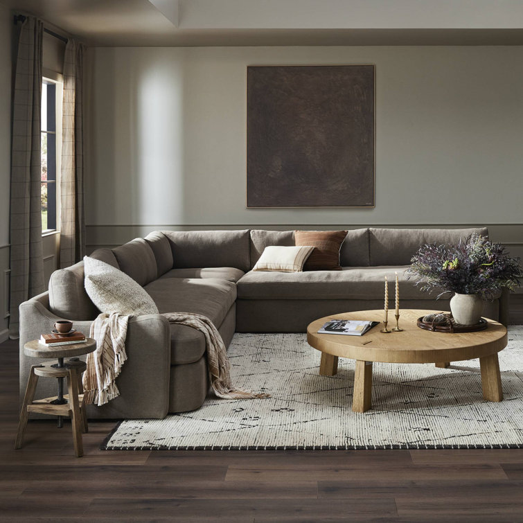 Aurelia Coffee Brown Linen Three-Piece Sectional Sofa