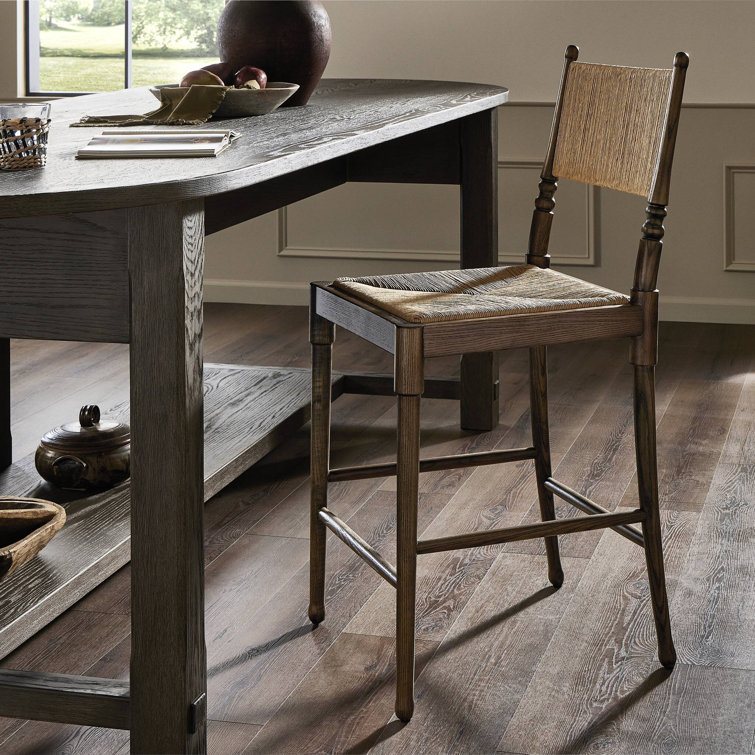 Natural Paper and Walnut Counter Stool with Woven Back
