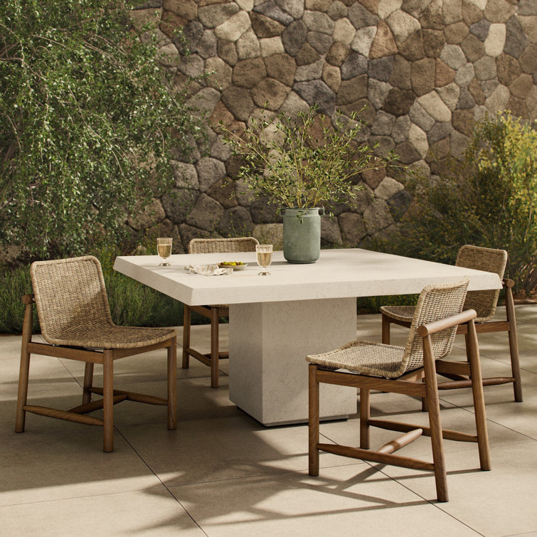 Aged White Concrete Square Outdoor Dining Table