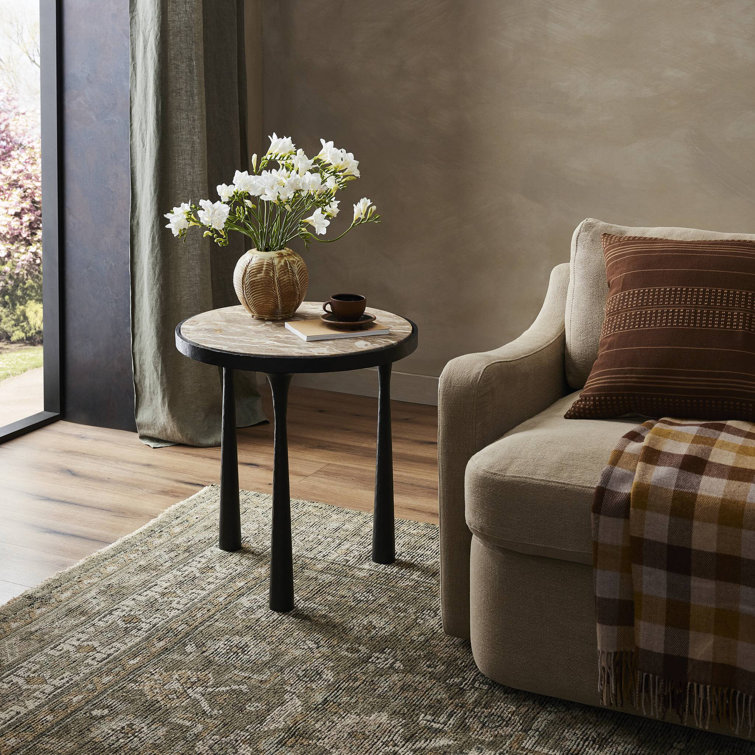 Fossil Marble and Cast Iron Round End Table