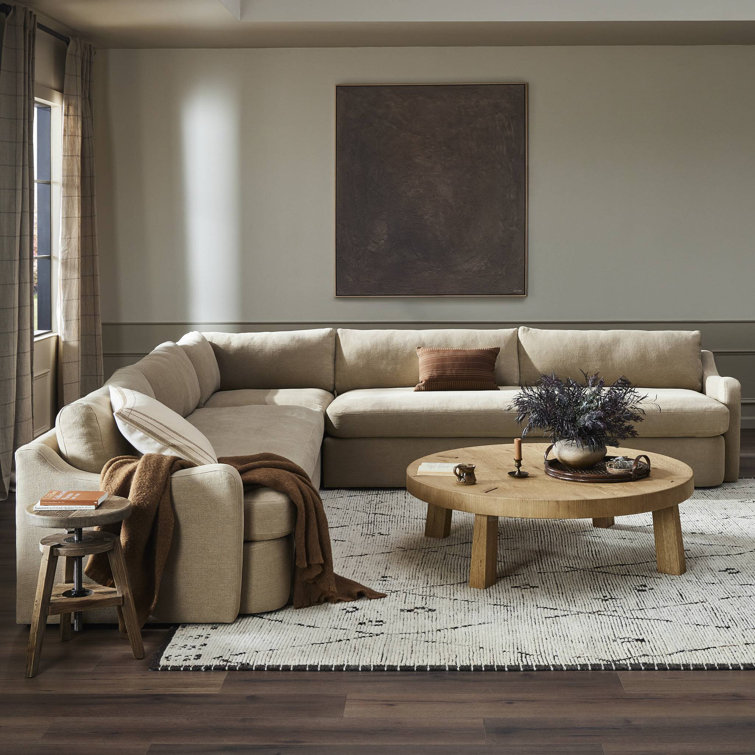 Aurelia Coffee Brown Linen Three-Piece Sectional Sofa