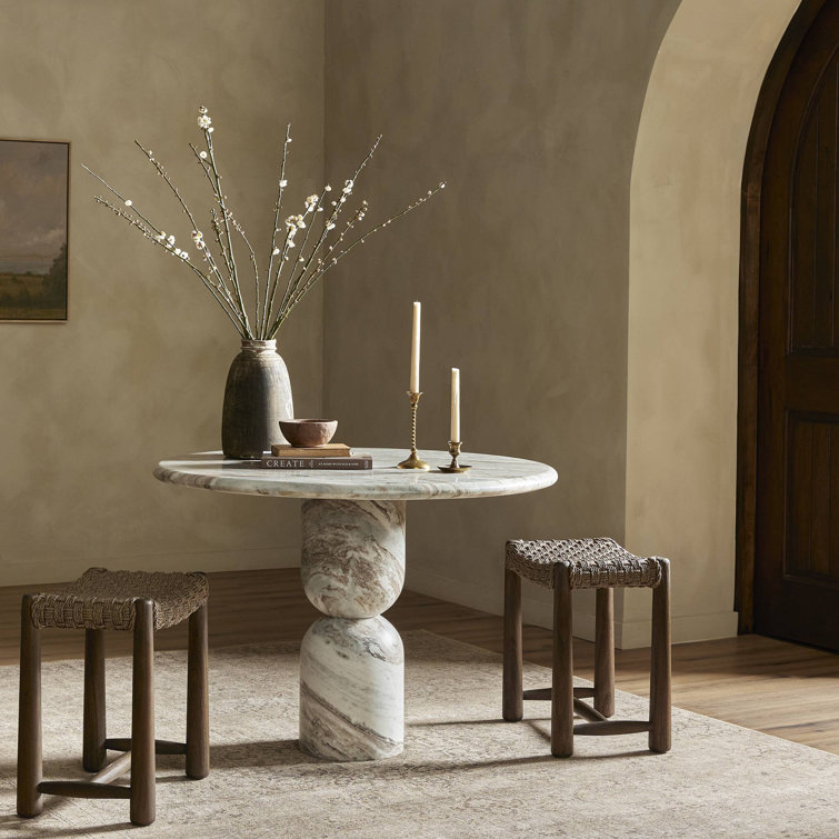 Figueroa Round Marble Dining Table with Sculpted Pedestal