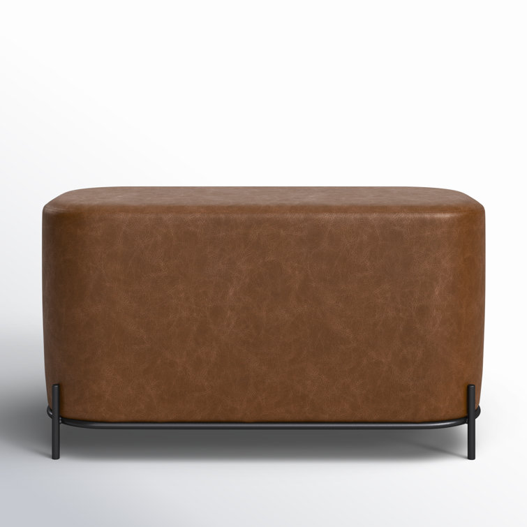 Distressed Brown Faux Leather Upholstered Bench with Black Metal Base