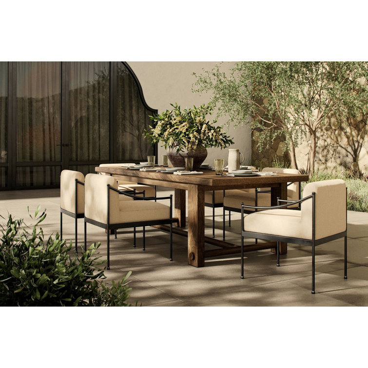 Flax Upholstered Metal Frame Indoor/Outdoor Dining Chair