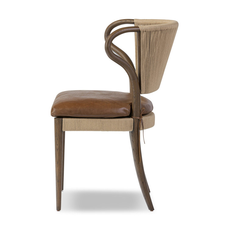 Mahogany Leather and Wood Side Chair with Rush Back