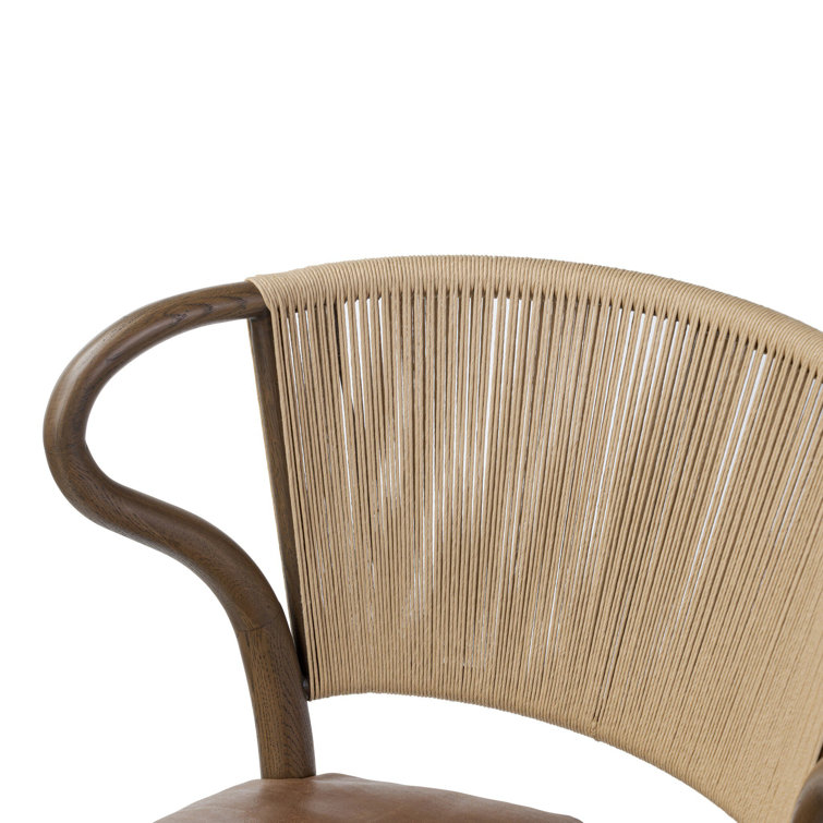 Mahogany Leather and Wood Side Chair with Rush Back