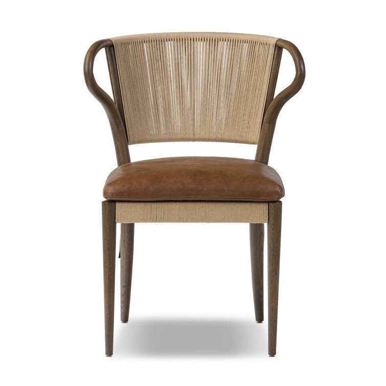 Mahogany Leather and Wood Side Chair with Rush Back